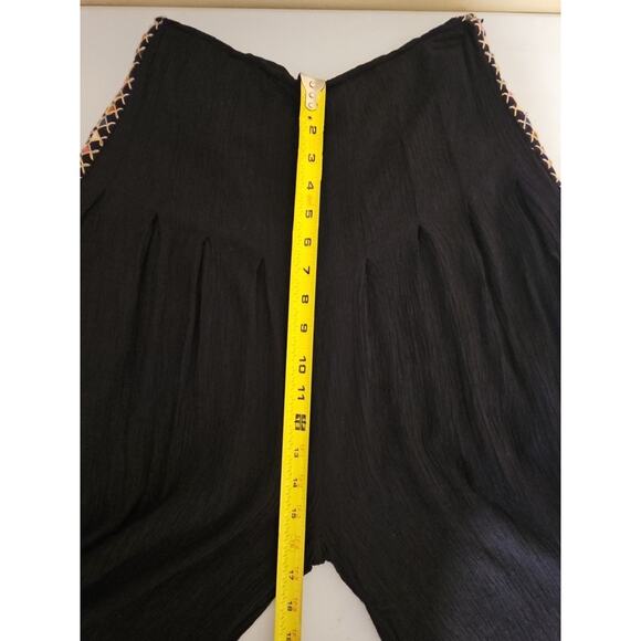 Free People Santoshi Embroidered Black Wide Leg Pants Boho Size 6 - Picture 8 of 15